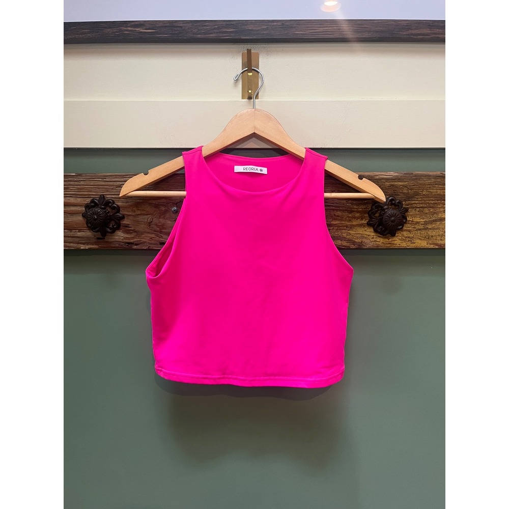 REORIA Womens Hot Pink High Neck Racerback Sleeveless Crop Top Medium M Fuchsia